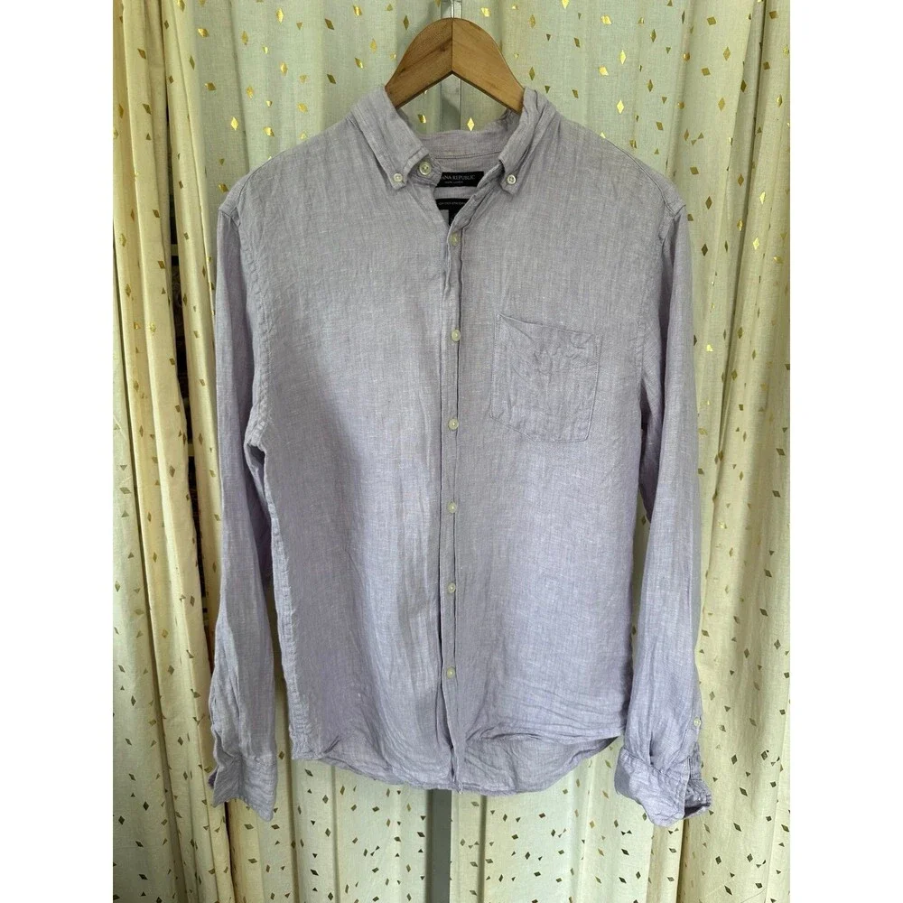 Banana Republic 100% Linen Camden Standard Fit Long Sleeve Button Down Shirt S